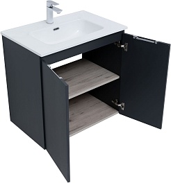 Aquanet Тумба под раковину Алвита New 70 2 дверцы подвесная антрацит матовая – фотография-8